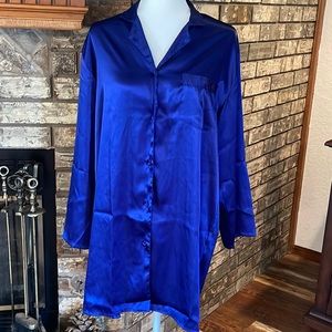 Intimate Moods Blue Satin Sleepdress with Pocket Detail